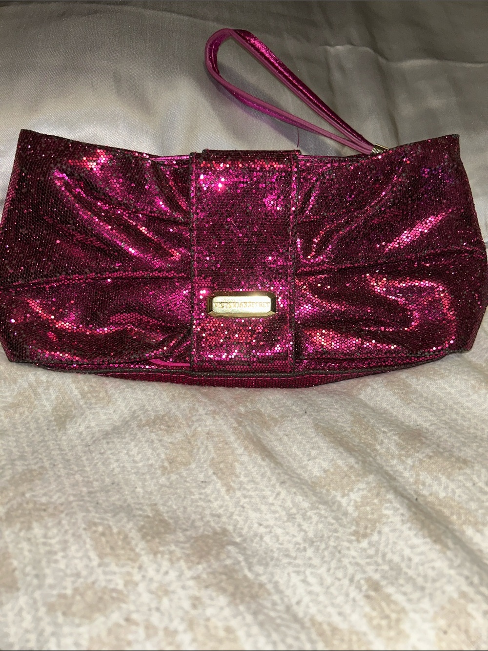 Victoria's Secret Hot Pink Glitter Bow Wristlet Clutch Discontinued Promo 2014
